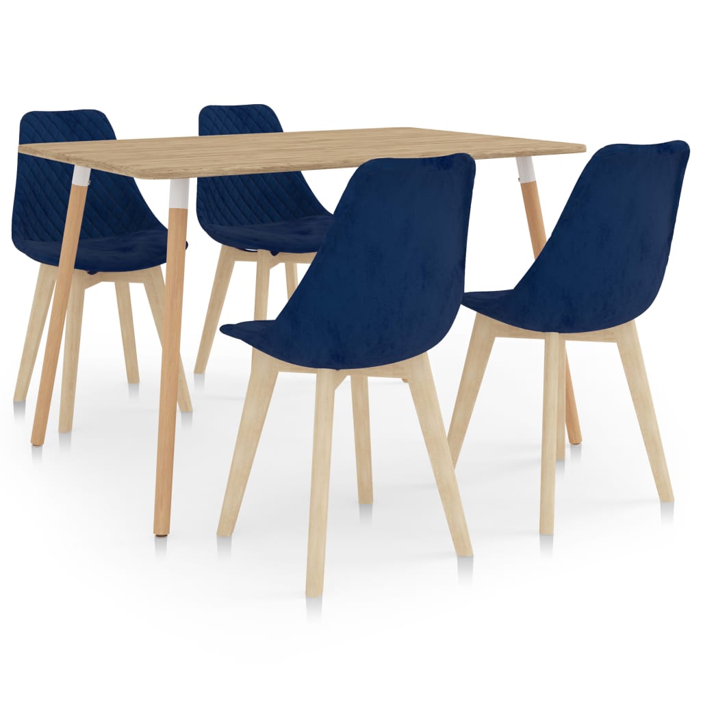 Set de masa de bucatarie cu 4 scaune tapitate cu catifea, vidaXL, Catifea, 49 x 57 x 82 cm, Albastru