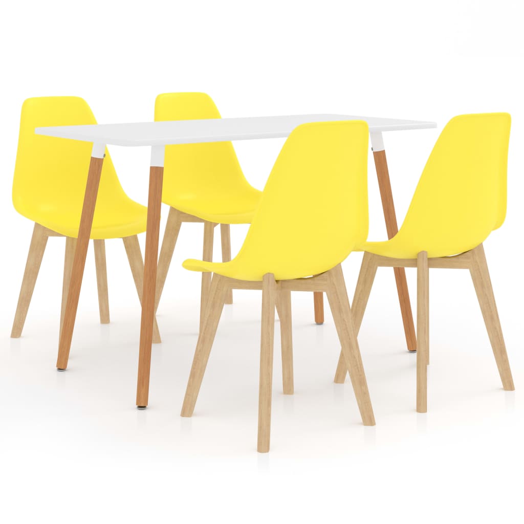 Set mobilier de bucatarie cu 5 piese cu masa alba, vidaXL, Plastic, 120 x 60 x 75 cm, Galben
