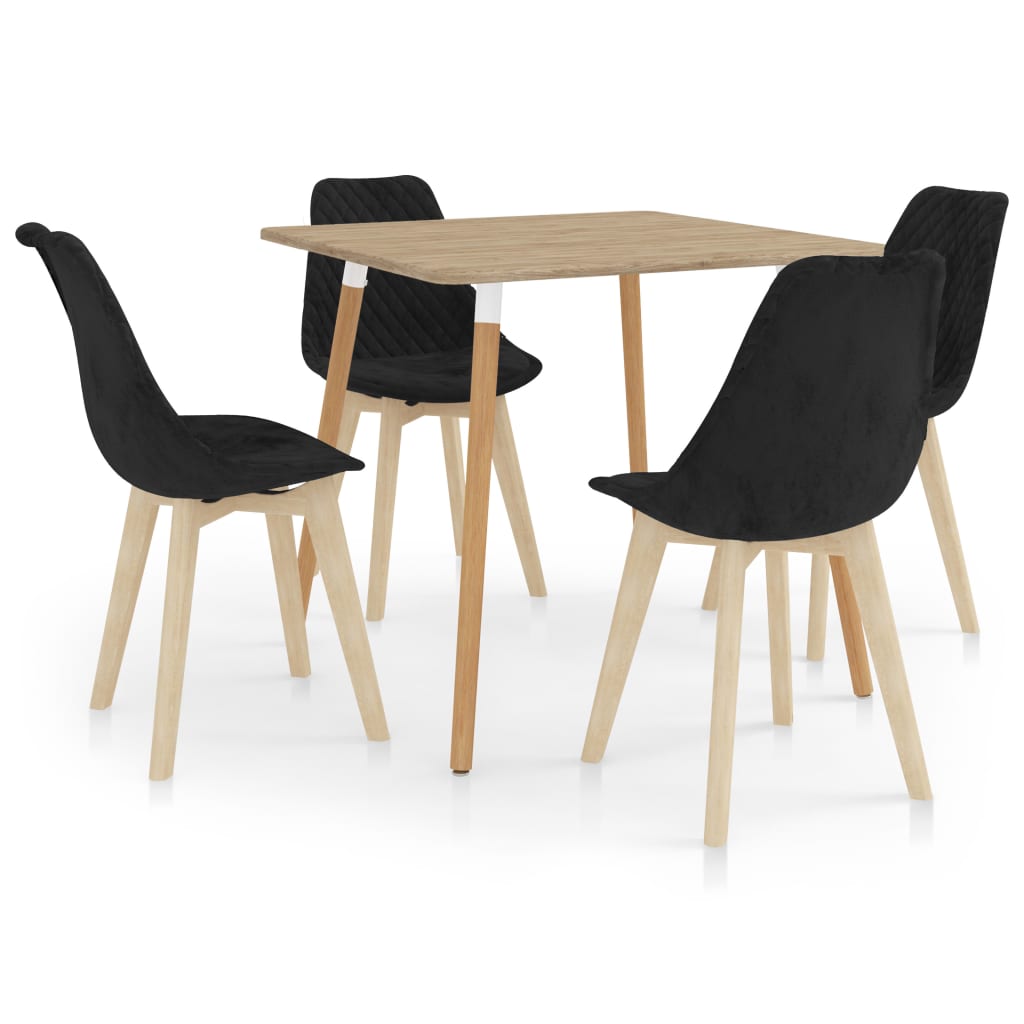 Set de masa de bucatarie cu 4 scaune tapitate cu catifea, vidaXL, Catifea, 80 x 80 x 75 cm, Negru