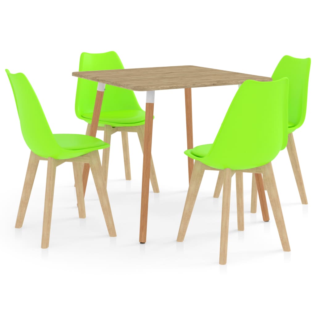 Set de masa de bucatarie cu 4 scaune cu sezut tapitat, vidaXL, Piele artificiala, 80 x 80 x 75 cm, Verde deschis