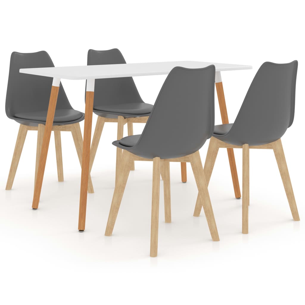 Set de masa de bucatarie cu blat alb si 4 scaune cu sezut tapitat, vidaXL, Piele artificiala, 42 x 42 x 81 cm, Gri