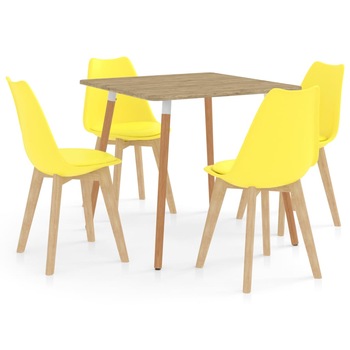 Set de masa de bucatarie cu 4 scaune cu sezut tapitat, vidaXL, Piele artificiala, 80 x 80 x 75 cm, Galben