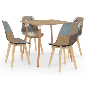 Set de masa de bucatarie cu 4 scaune cu model tapitate, vidaXL, Tesatura, 80 x 80 x 75 cm, Gri/Albastru Set de masa de bucatarie cu 4 scaune cu model tapitate, vidaXL, Tesatura, 80 x 80 x 75 cm, Gri/Albastru