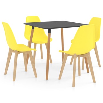 Set mobilier de bucatarie cu 1 masa cu blat gri si 4 scaune, vidaXL, Plastic, 80 x 80 x 75 cm, Galben Set mobilier de bucatarie cu 1 masa cu blat gri si 4 scaune, vidaXL, Plastic, 80 x 80 x 75 cm, Galben