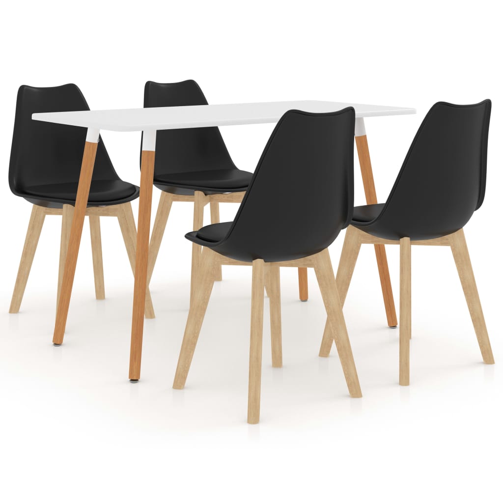 Set de masa de bucatarie cu blat alb si 4 scaune cu sezut tapitat, vidaXL, Piele artificiala, 42 x 42 x 81 cm, Negru