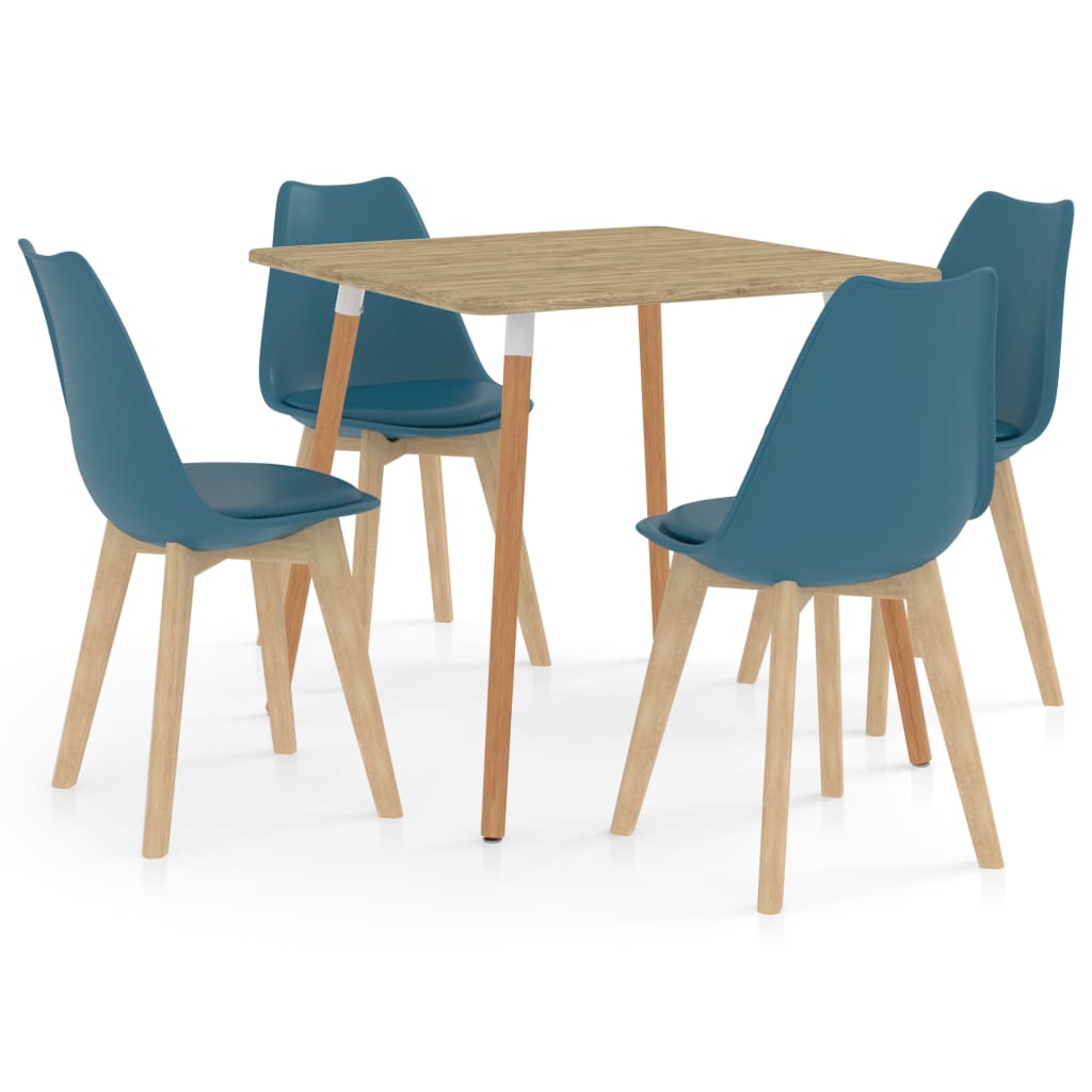 Set de masa de bucatarie cu 4 scaune cu sezut tapitat, vidaXL, Piele artificiala, 80 x 80 x 75 cm, Turcoaz