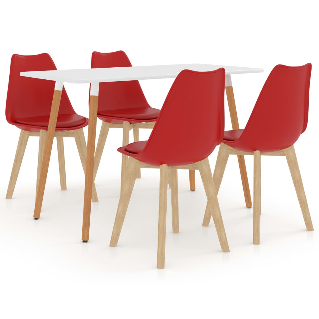 Set de masa de bucatarie cu blat alb si 4 scaune cu sezut tapitat, vidaXL, Piele artificiala, 42 x 42 x 81 cm, Rosu