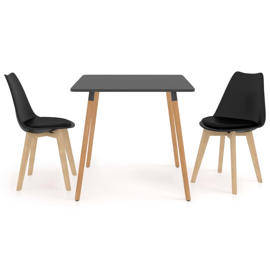 Set de masa de bucatarie cu blat gri si 2 scaune cu sezut tapitat, vidaXL, Piele artificiala, 80 x 80 x 75 cm, Negru