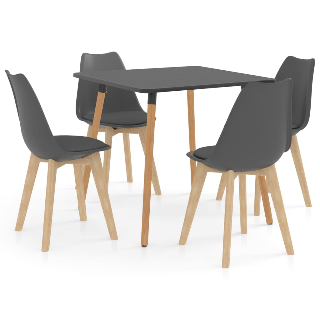 Set de masa de bucatarie cu blat gri si 4 scaune cu sezut tapitat, vidaXL, Piele artificiala, 42 x 42 x 81cm, Gri