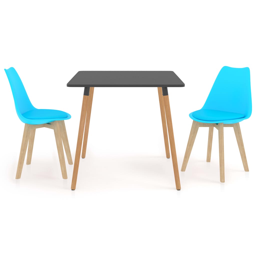 Set de masa de bucatarie cu blat gri si 2 scaune cu sezut tapitat, vidaXL, Piele artificiala, 80 x 80 x 75cm, Albastru deschis