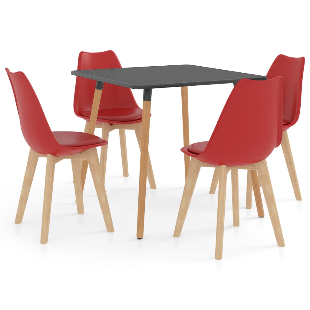 Set de masa de bucatarie cu blat gri si 4 scaune cu sezut tapitat, vidaXL, Piele artificiala, 42 x 42 x 81cm, Rosu