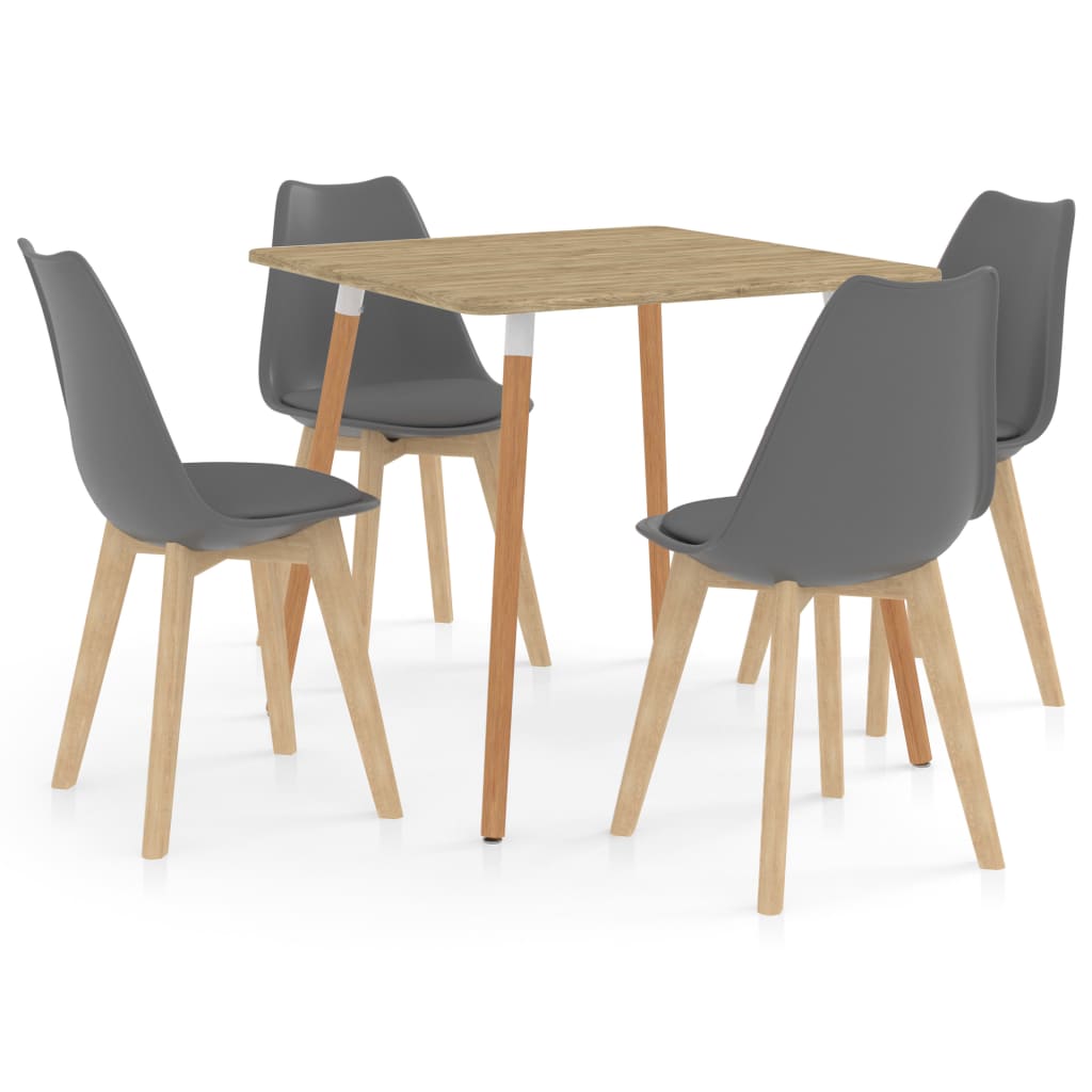 Set de masa de bucatarie cu 4 scaune cu sezut tapitat, vidaXL, Piele artificiala, 80 x 80 x 75 cm, Gri