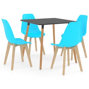 Set mobilier de bucatarie cu 1 masa cu blat gri si 4 scaune, vidaXL, Plastic, 80 x 80 x 75 cm, Albastru deschis Set mobilier de bucatarie cu 1 masa cu blat gri si 4 scaune, vidaXL, Plastic, 80 x 80 x 75 cm, Albastru deschis
