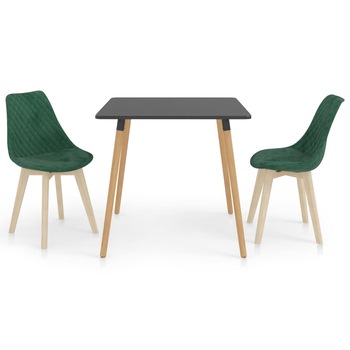 Set de masa de bucatarie cu blat gri si 2 scaune tapitate cu catifea, vidaXL, Catifea, 80 x 80 x 75 cm, Verde inchis Set de masa de bucatarie cu blat gri si 2 scaune tapitate cu catifea, vidaXL, Catifea, 80 x 80 x 75 cm, Verde inchis