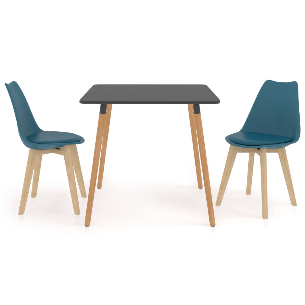 Set de masa de bucatarie cu blat gri si 2 scaune cu sezut tapitat, vidaXL, Piele artificiala, 80 x 80 x 75 cm, Turcoaz