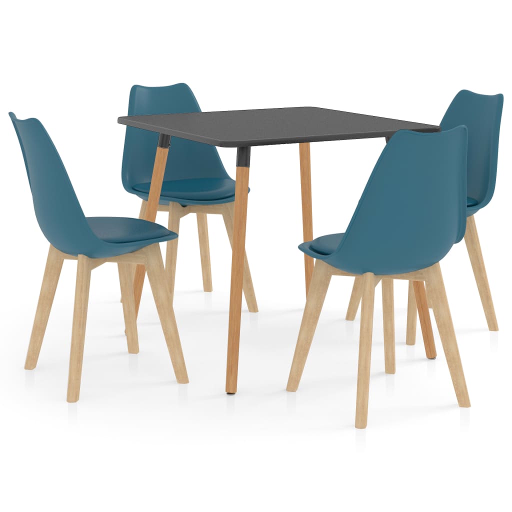 Set de masa de bucatarie cu blat gri si 4 scaune cu sezut tapitat, vidaXL, Piele artificiala, 42 x 42 x 81cm, Turcoaz