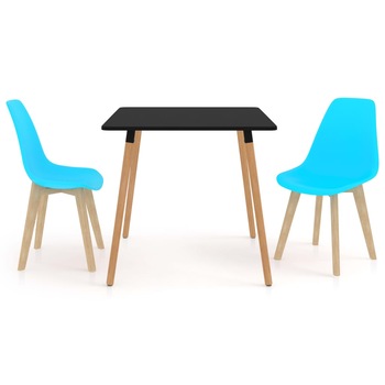 Set mobilier de bucatarie cu 1 masa cu blat negru si 2 scaune, vidaXL, Plastic, 80 x 80 x 75 cm, Albastru deschis Set mobilier de bucatarie cu 1 masa cu blat negru si 2 scaune, vidaXL, Plastic, 80 x 80 x 75 cm, Albastru deschis