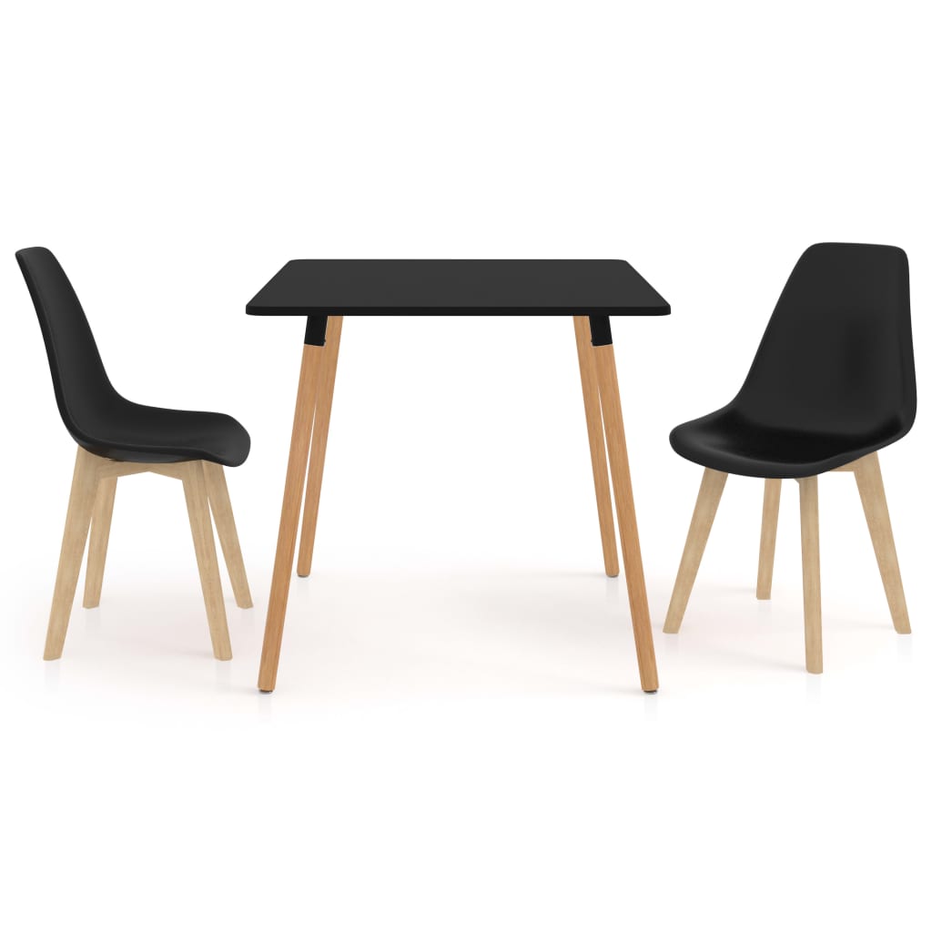 Set mobilier de bucatarie cu 1 masa cu blat negru si 2 scaune, vidaXL, Plastic, 80 x 80 x 75 cm, Negru