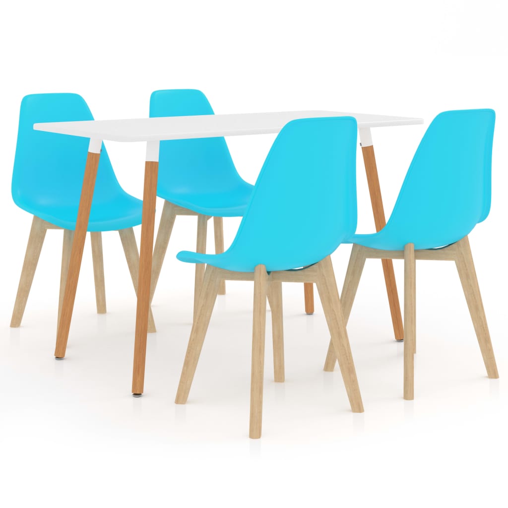 Set mobilier de bucatarie cu 5 piese cu masa alba, vidaXL, Plastic, 120 x 60 x 75 cm, Albastru deschis
