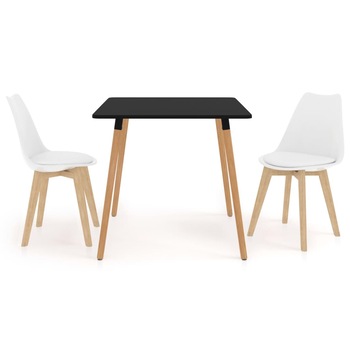 Set de masa de bucatarie cu blat negru si 2 scaune cu sezut tapitat, vidaXL, Piele artificiala, 80 x 80 x 75 cm, Alb Set de masa de bucatarie cu blat negru si 2 scaune cu sezut tapitat, vidaXL, Piele artificiala, 80 x 80 x 75 cm, Alb