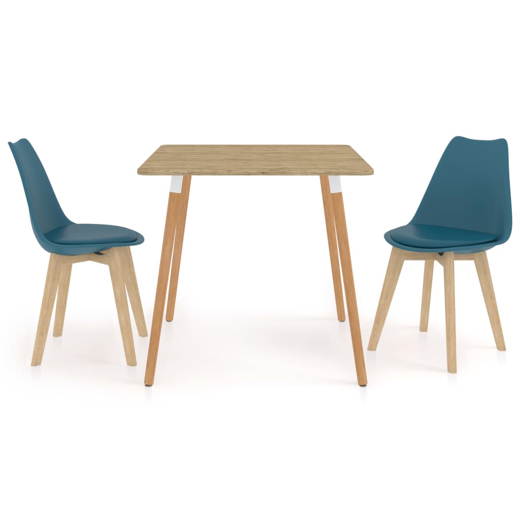 Set de masa de bucatarie cu 2 scaune cu sezut tapitat, vidaXL, Piele artificiala, 80 x 80 x 75 cm, Turcoaz