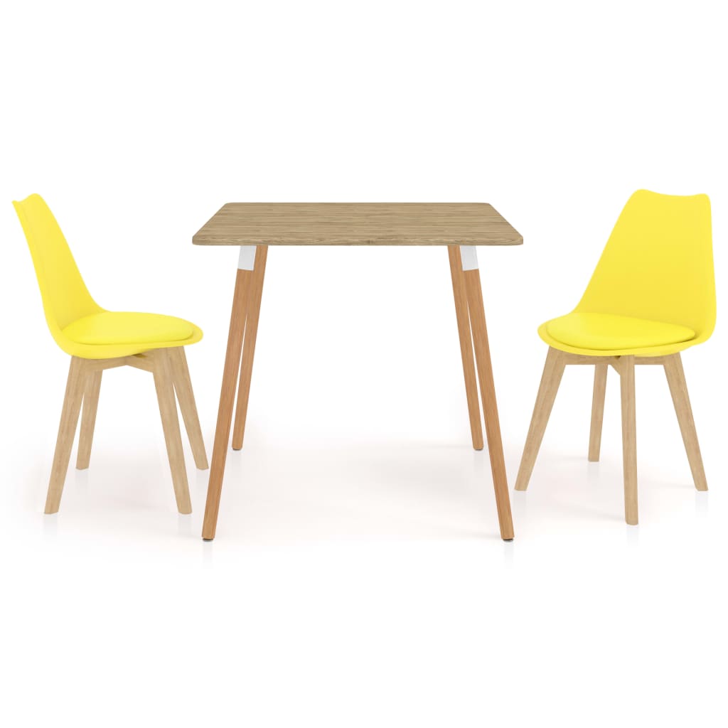 Set de masa de bucatarie cu 2 scaune cu sezut tapitat, vidaXL, Piele artificiala, 80 x 80 x 75cm, Galben