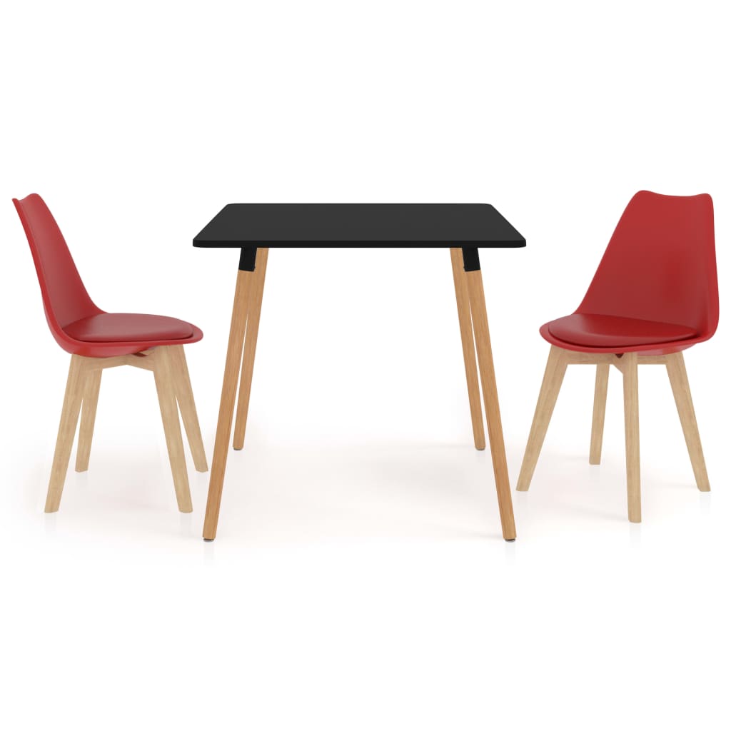 Set de masa de bucatarie cu blat negru si 2 scaune cu sezut tapitat, vidaXL, Piele artificiala, 80 x 80 x 75cm, Rosu