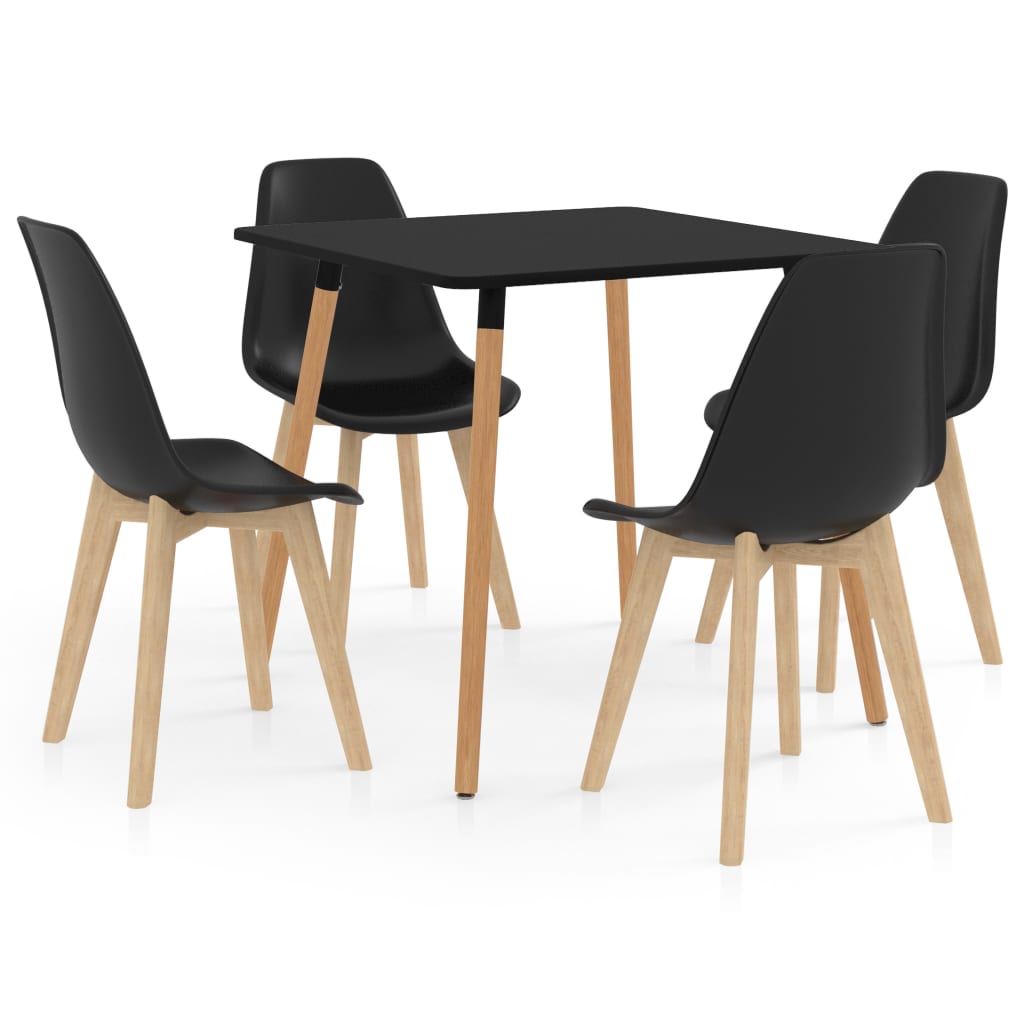 Set mobilier de bucatarie cu 1 masa cu blat negru si 4 scaune, vidaXL, Plastic, 80 x 80 x 75 cm, Negru