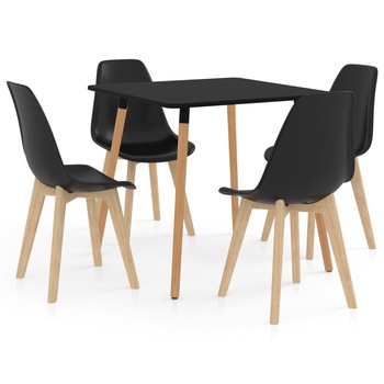 Set mobilier de bucatarie cu 1 masa cu blat negru si 4 scaune, vidaXL, Plastic, 80 x 80 x 75 cm, Negru Set mobilier de bucatarie cu 1 masa cu blat negru si 4 scaune, vidaXL, Plastic, 80 x 80 x 75 cm, Negru