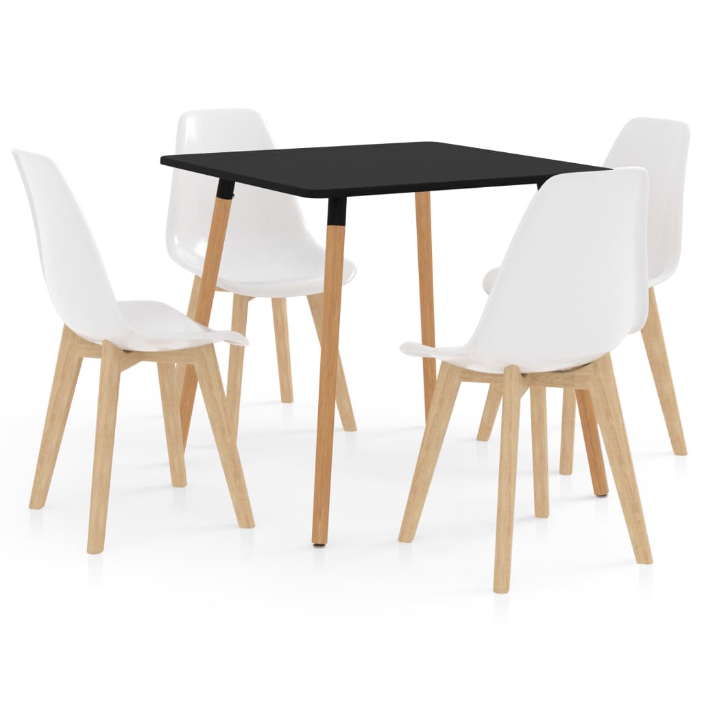 Set mobilier de bucatarie cu 5 piese cu masa neagra, vidaXL, Plastic, 80 x 80 x 75 cm, Alb