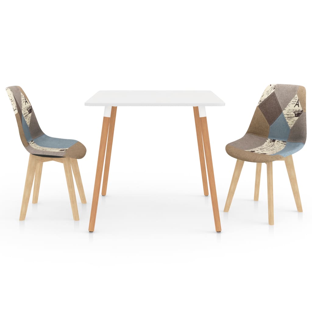 Set de masa de bucatarie cu blat alb si 2 scaune cu model tapitate, vidaXL, Tesatura, 80 x 80 x 75 cm, Gri/Albastru