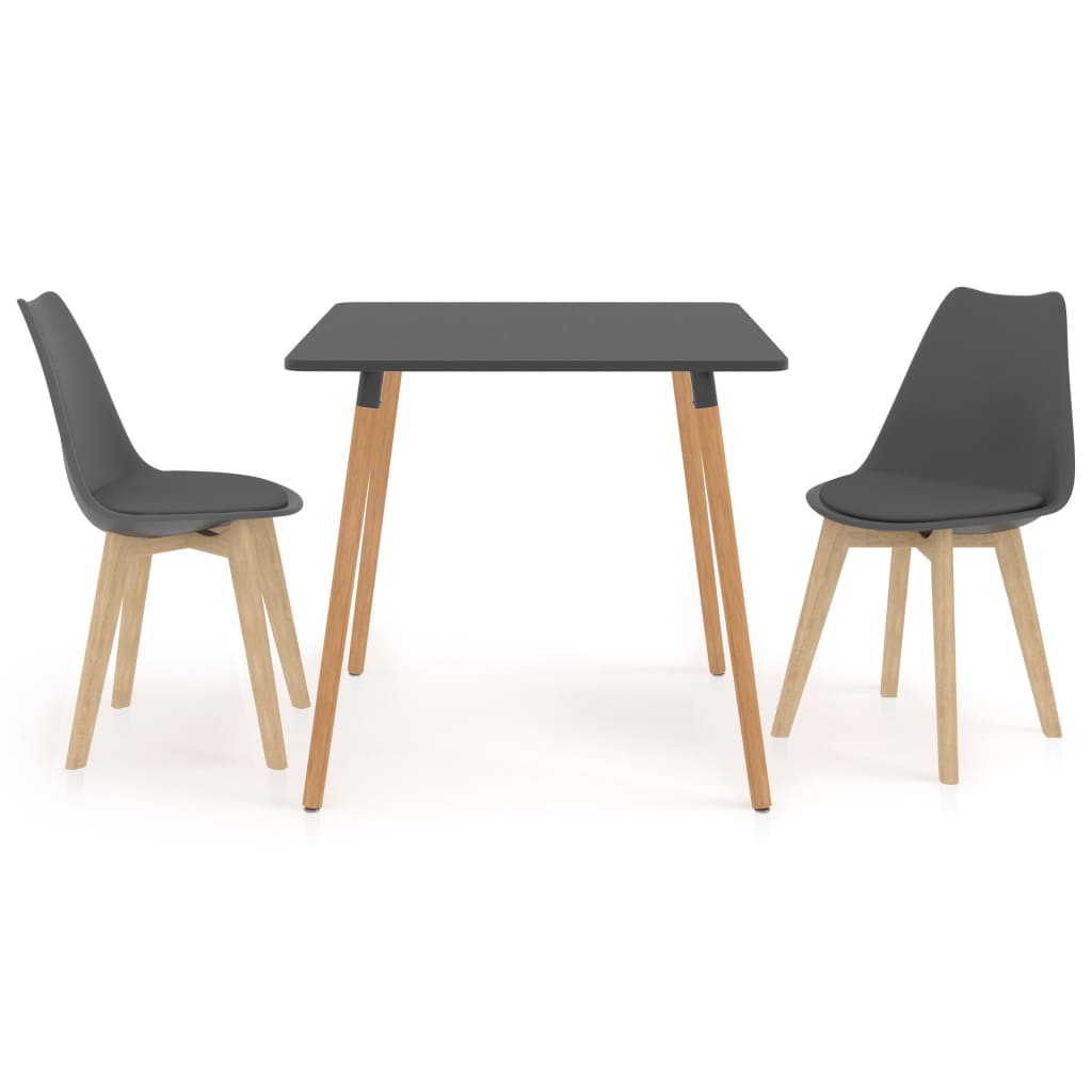 Set de masa de bucatarie cu blat gri si 2 scaune cu sezut tapitat, vidaXL, Piele artificiala, 80 x 80 x 75 cm, Gri