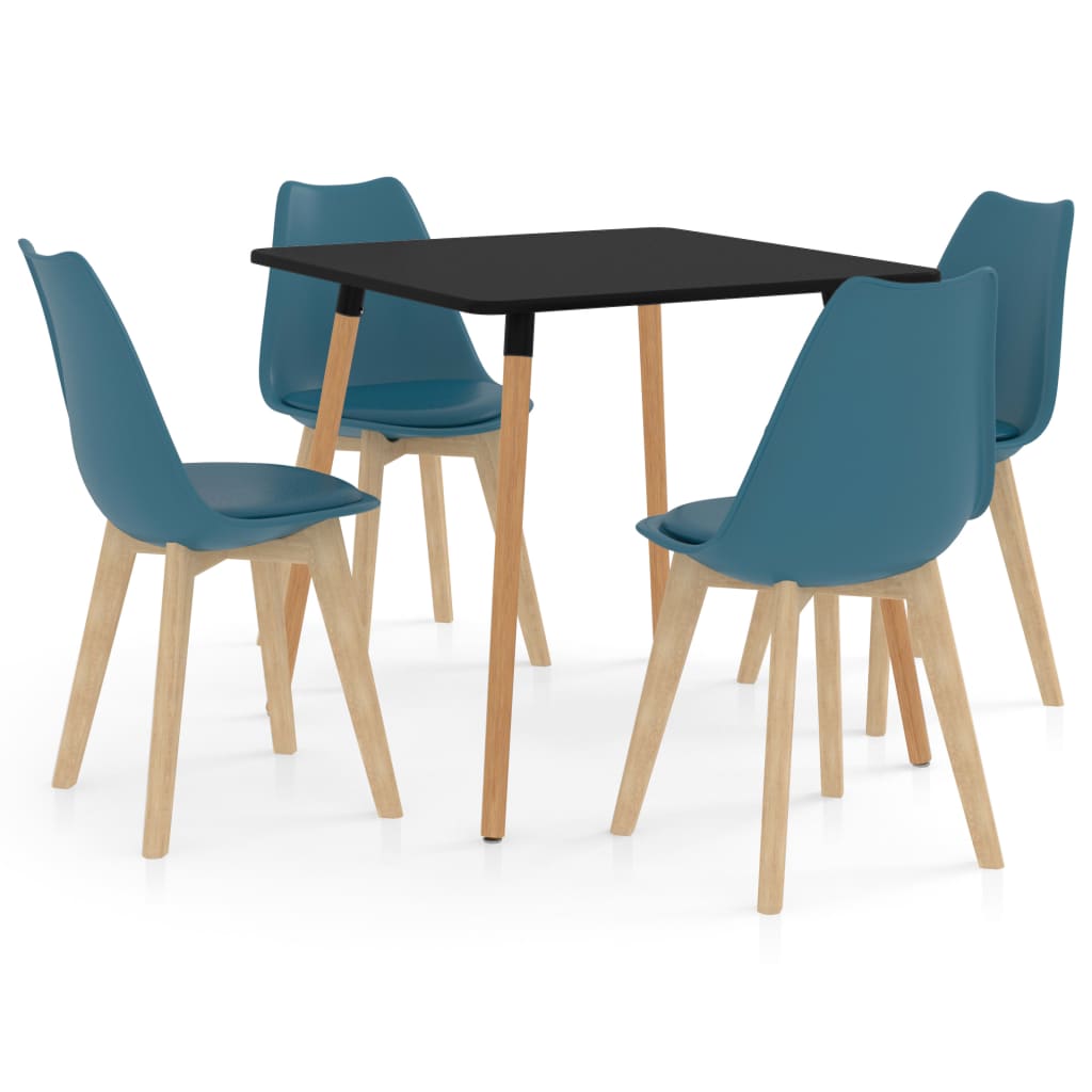 Set de masa de bucatarie cu blat negru si 4 scaune cu sezut tapitat, vidaXL, Piele artificiala, 80 x 80 x 75cm, Turcoaz