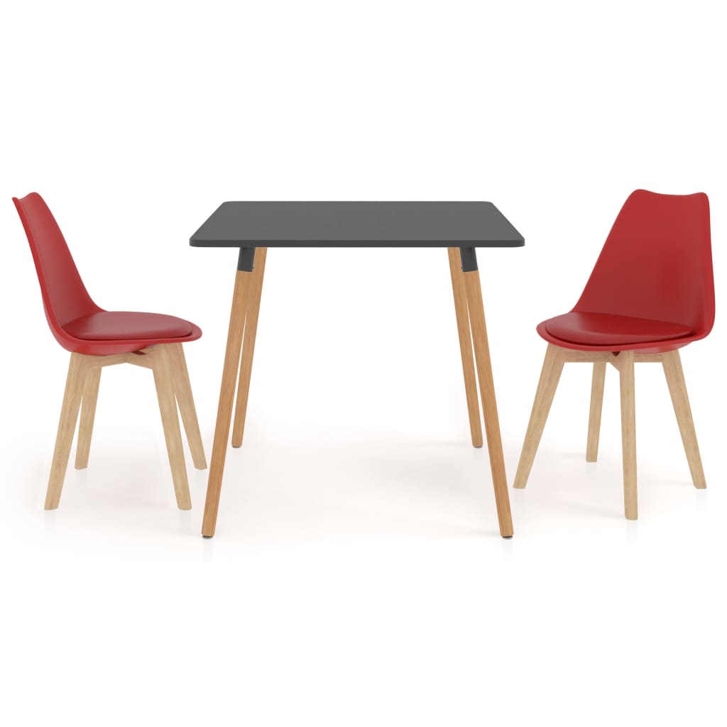 Set de masa de bucatarie cu blat gri si 2 scaune cu sezut tapitat, vidaXL, Piele artificiala, 80 x 80 x 75 cm, Rosu