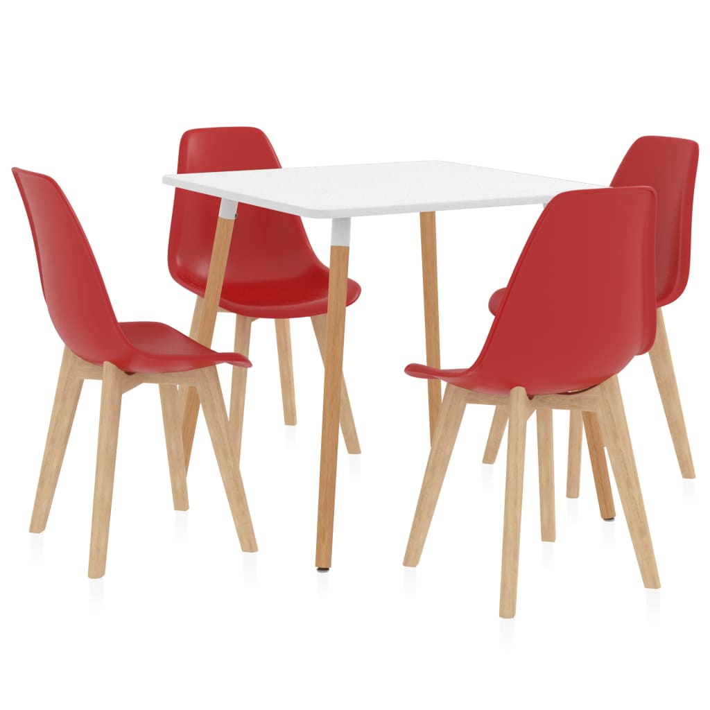 Set mobilier de bucatarie cu 1 masa cu blat alb si 4 scaune, vidaXL, Plastic, 80 x 80 x 75 cm, Rosu