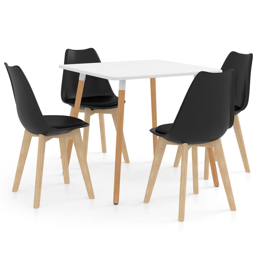 Set de masa de bucatarie cu blat alb si 4 scaune cu sezut tapitat, vidaXL, Piele artificiala, 80 x 80 x 75 cm, Negru