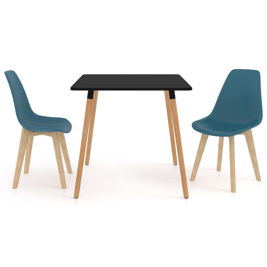 Set mobilier de bucatarie cu 3 piese cu masa neagra, vidaXL, Plastic, 80 x 80 x 75 cm, Turcoaz
