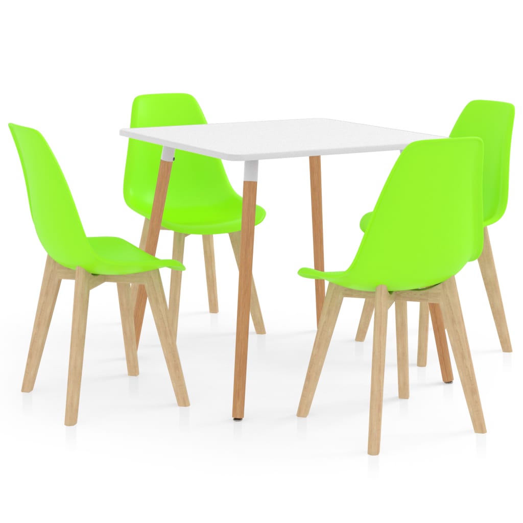 Set mobilier de bucatarie cu 1 masa cu blat alb si 4 scaune, vidaXL, Plastic, 80 x 80 x 75 cm, Verde deschis