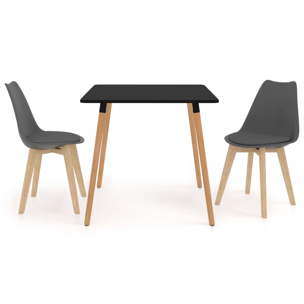Set de masa de bucatarie cu blat negru si 2 scaune cu sezut tapitat, vidaXL, Piele artificiala, 80 x 80 x 75 cm, Gri