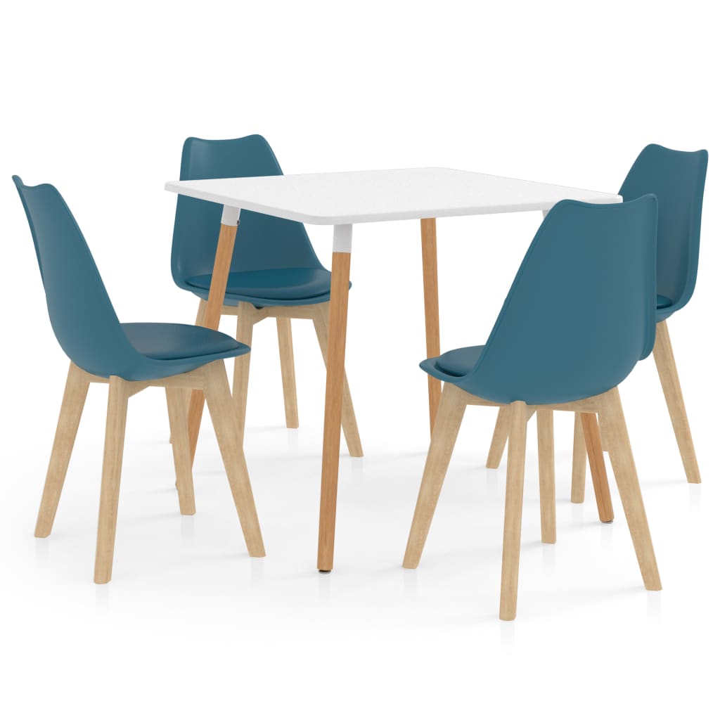 Set de masa de bucatarie cu blat alb si 4 scaune cu sezut tapitat, vidaXL, Piele artificiala, 80 x 80 x 75 cm, Turcoaz