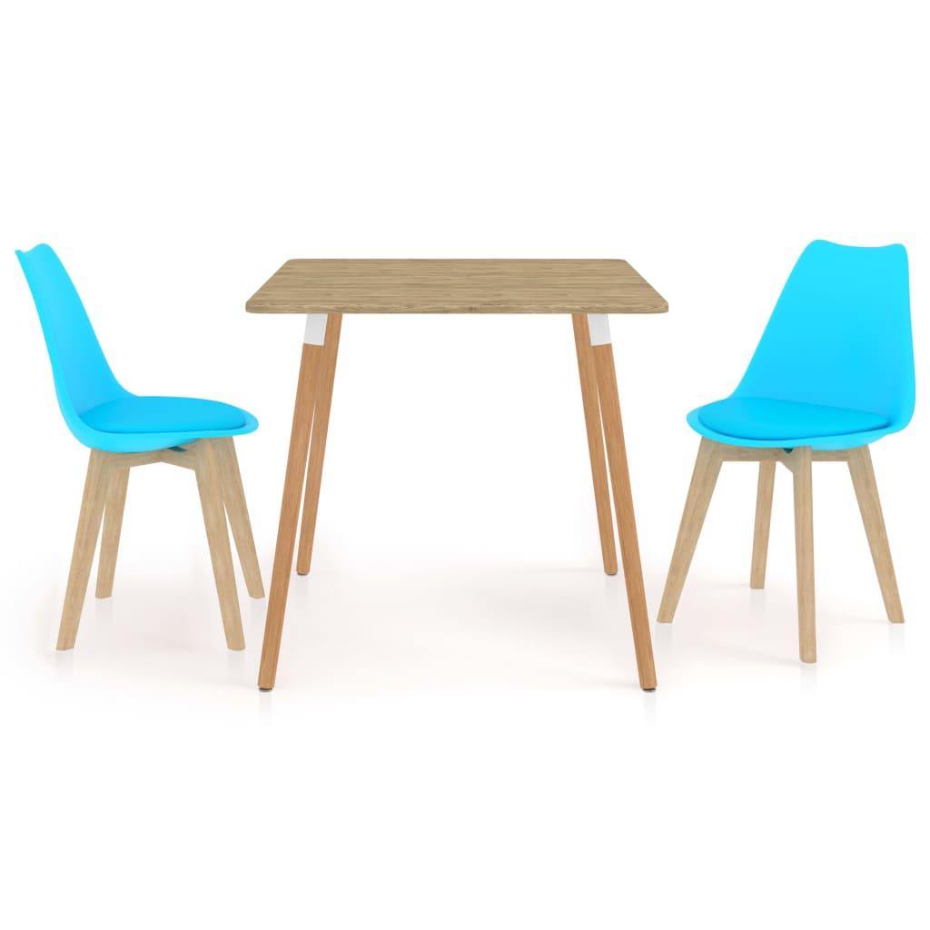 Set de masa de bucatarie cu 2 scaune cu sezut tapitat, vidaXL, Piele artificiala, 80 x 80 x 75 cm, Albastru deschis