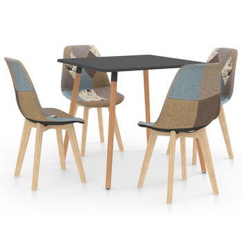 Set de masa de bucatarie cu blat gri si 4 scaune cu model tapitate, vidaXL, Tesatura, 49 x 57 x 82cm, Gri/Albastru Set de masa de bucatarie cu blat gri si 4 scaune cu model tapitate, vidaXL, Tesatura, 49 x 57 x 82cm, Gri/Albastru