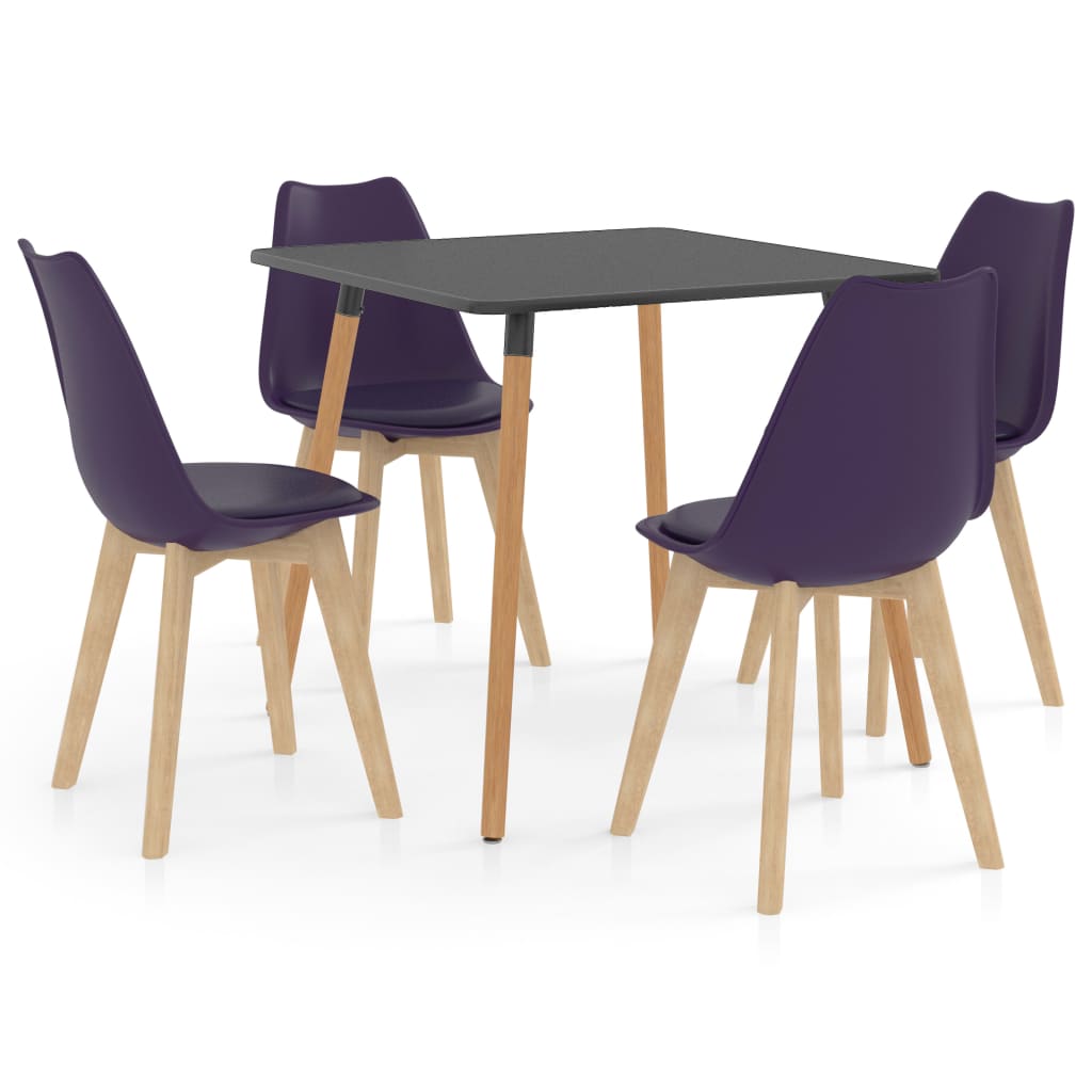 Set de masa de bucatarie cu blat gri si 4 scaune cu sezut tapitat, vidaXL, Piele artificiala, 42 x 42 x 81 cm, Mov