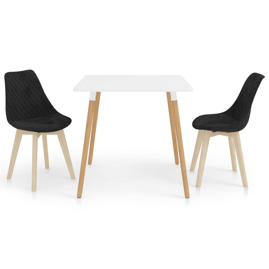 Set de masa de bucatarie cu blat alb si 2 scaune tapitate cu catifea, vidaXL, Catifea, 80 x 80 x 75 cm, Negru