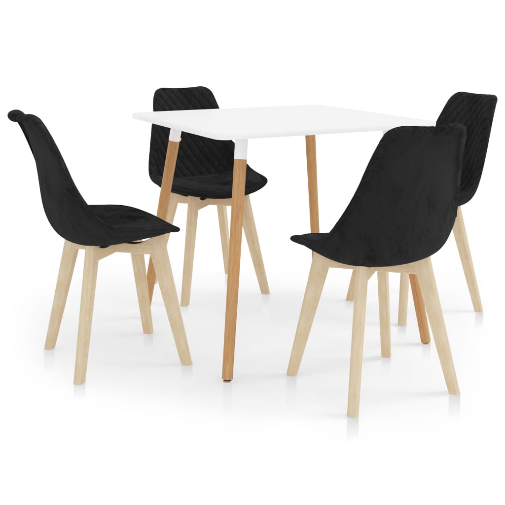 Set de masa de bucatarie cu blat alb si 4 scaune tapitate cu catifea, vidaXL, Catifea, 80 x 80 x 75cm, Negru
