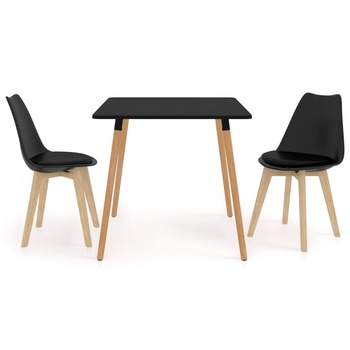 Set de masa de bucatarie cu blat negru si 2 scaune cu sezut tapitat, vidaXL, Piele artificiala, 80 x 80 x 75 cm, Negru Set de masa de bucatarie cu blat negru si 2 scaune cu sezut tapitat, vidaXL, Piele artificiala, 80 x 80 x 75 cm, Negru