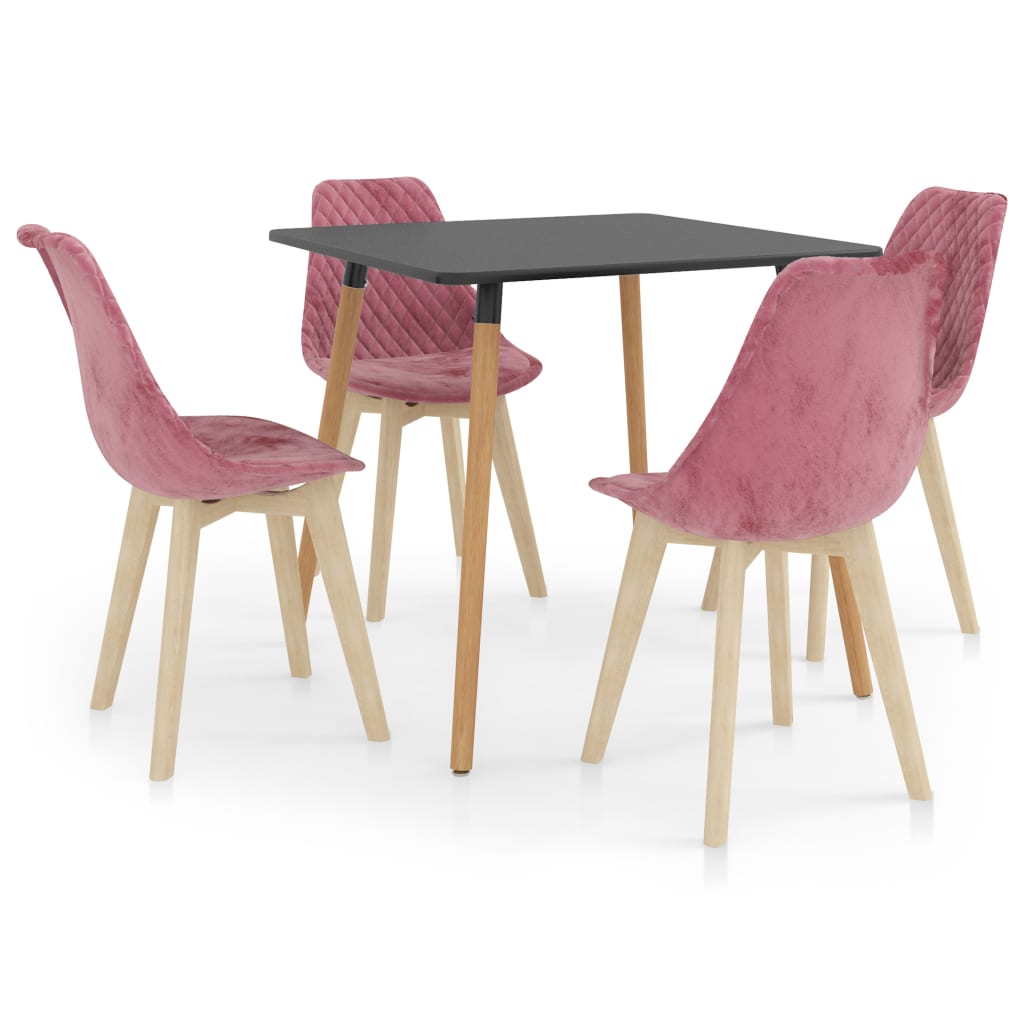 Set de masa de bucatarie cu blat gri si 4 scaune tapitate cu catifea, vidaXL, Catifea, 49 x 57 x 82cm, Roz
