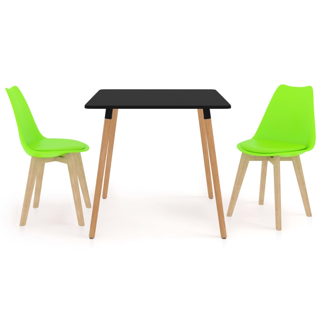 Set de masa de bucatarie cu blat negru si 2 scaune cu sezut tapitat, vidaXL, Piele artificiala, 80 x 80 x 75cm, Verde deschis