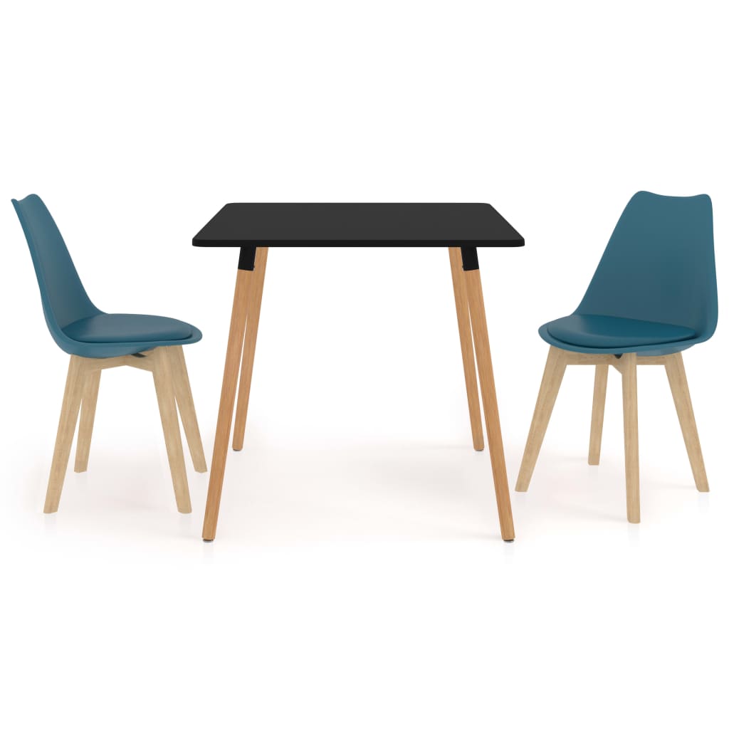 Set de masa de bucatarie cu blat negru si 2 scaune cu sezut tapitat, vidaXL, Piele artificiala, 80 x 80 x 75 cm, Turcoaz