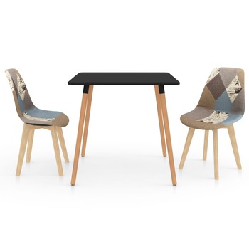 Set de masa de bucatarie cu blat negru si 2 scaune cu model tapitate, vidaXL, Tesatura, 80 x 80 x 75cm, Gri/Albastru Set de masa de bucatarie cu blat negru si 2 scaune cu model tapitate, vidaXL, Tesatura, 80 x 80 x 75cm, Gri/Albastru